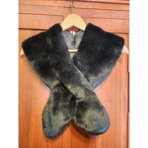 Saks Fifth Avenue Faux Fur Collar Black Lined Has Slit to Secure Ends Together